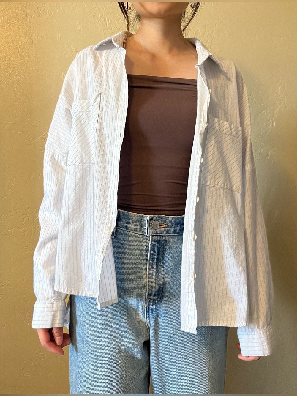 Women's White Striped Button Down Shirt